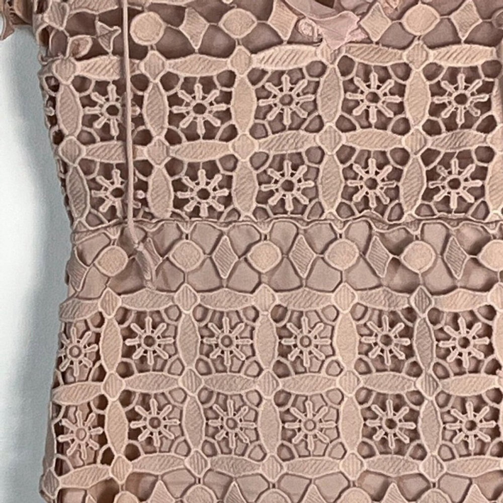 Sandro Paris Manureva Dress Women's Small Pink Floral Laser Cut Crochet Side Zip - Picture 5 of 16
